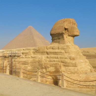 Kim's View of the Sphinx and Pyramids of Giza, Egypt