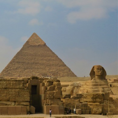 Kim's View of the Sphinx and Pyramids of Giza, Egypt