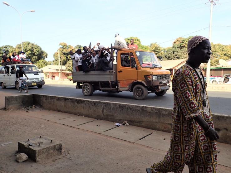 Gambians heading to the airport to greet their new president Adama Barrow